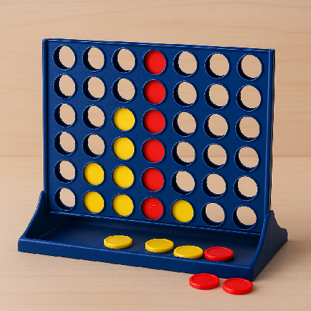 An AI-rendered Connect 4 board with red and yellow discs.