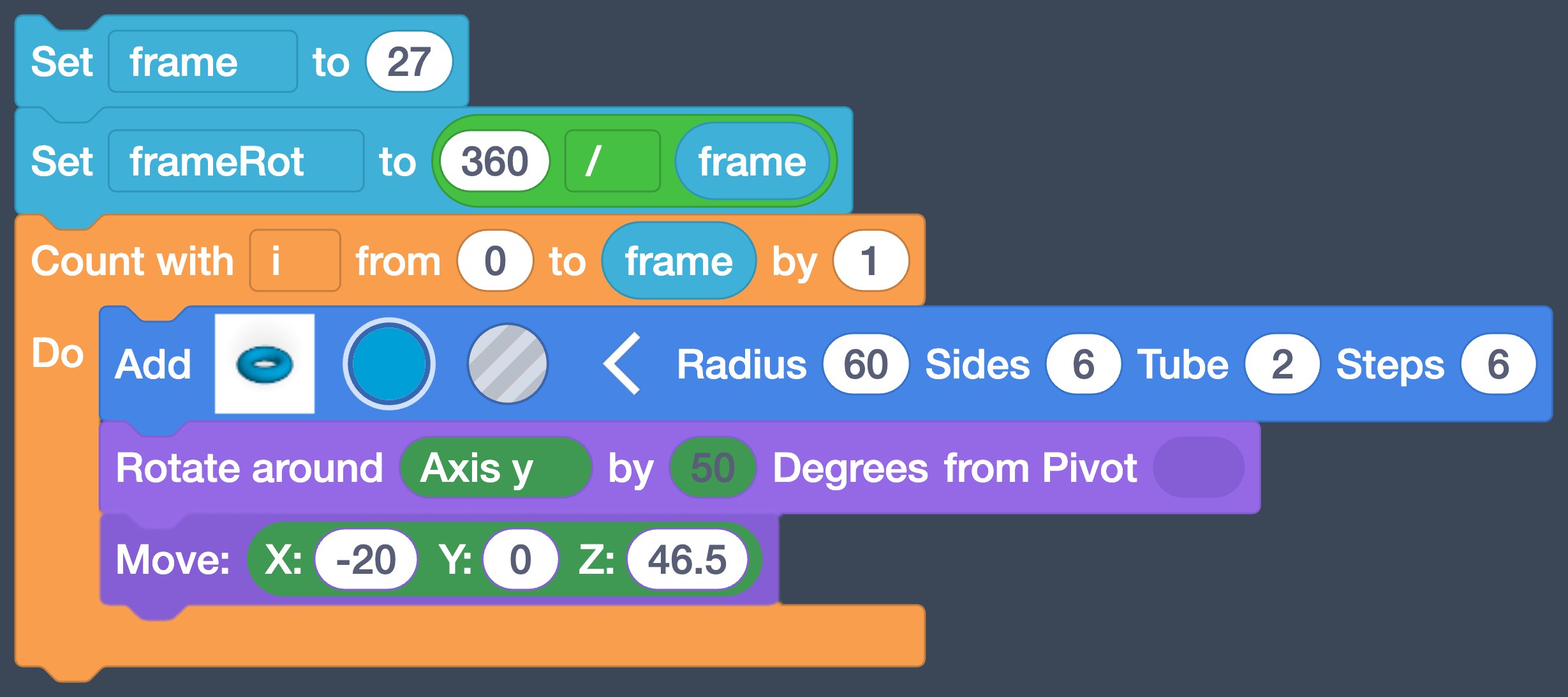The loop reading Count with i from 0 to frame by 1.