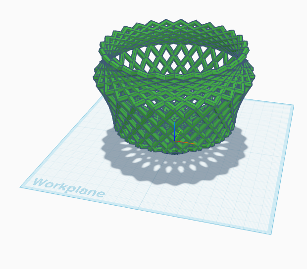 The finished basket: a ring of tilted hexagons standing on a round base.