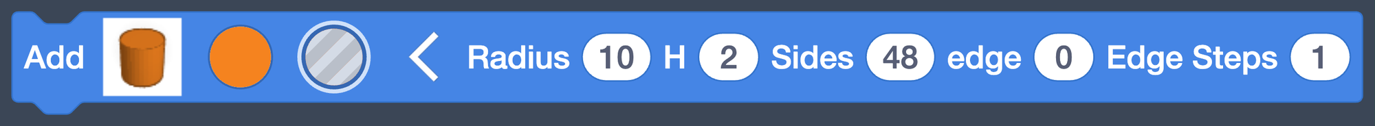 The cylinder block with the hole button selected.