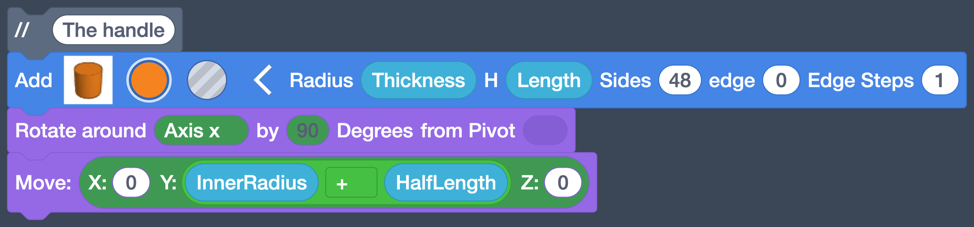 The Move block with Y set to InnerRadius + HalfLength.