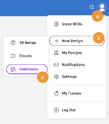 The Create menu with Codeblocks highlighted.