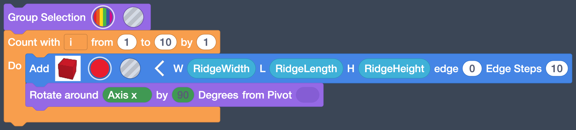 The Rotate block inside the loop, below the Box.