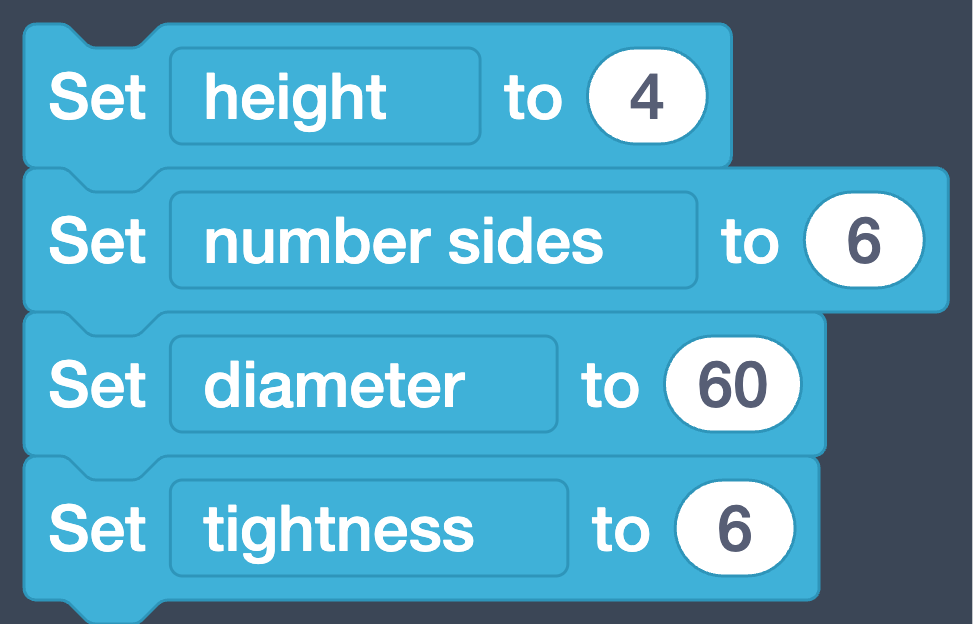 Four Set blocks: height 4, number sides 6, diameter 60, tightness 6.