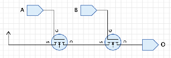 MyAND with two transistors and a Circuit Output, before adding a pull resistor.