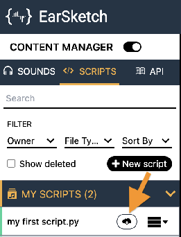 The Download button next to a script in the MY SCRIPTS panel.