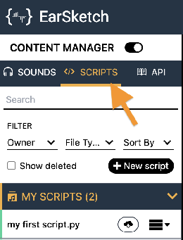The SCRIPTS tab at the top of the Content Manager.
