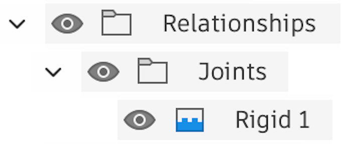The Browser with the Relationships and Joints folders expanded, showing a joint named Rigid 1.