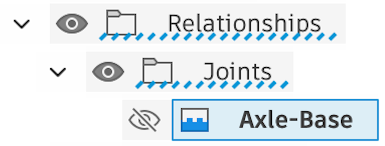 The joint renamed Axle-Base in the Browser with its eyeball icon turned off.