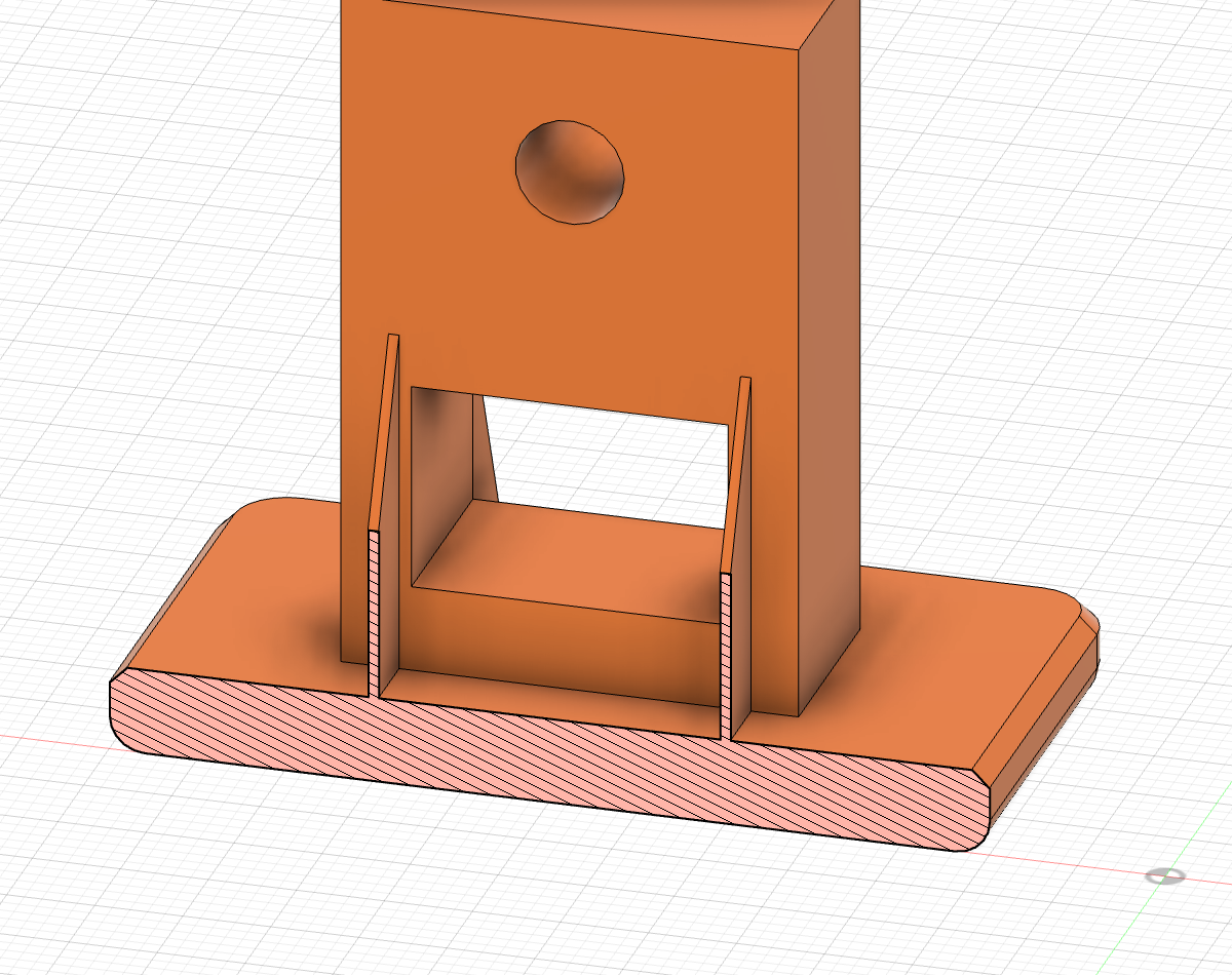The Bracket cut in half by Section Analysis. The hatched cut face shows the base and two very thin gussets.