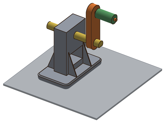 The assembled Hand Crank: the axle passes through the bracket's tower, the crank is pressed onto its end, and the knob sits on the crank's pin.