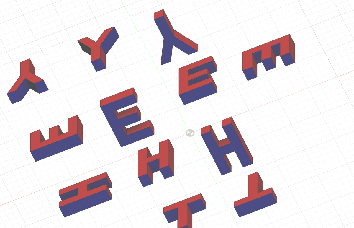 The THEY letters seen from below with Draft Analysis on: walls red, every face that points down blue.