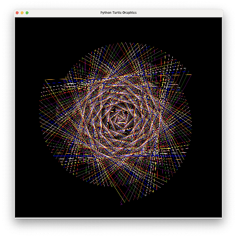 A spiral with a repeating pattern of colored lines.