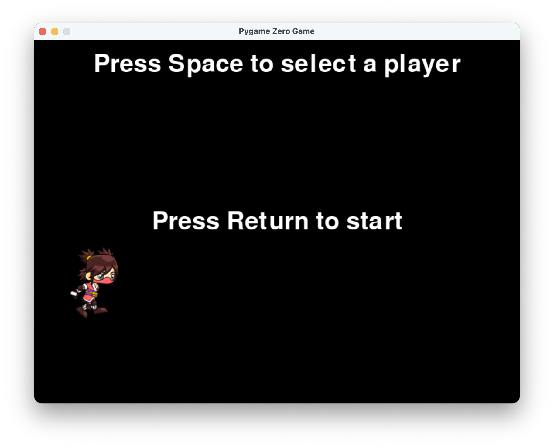 The costume-select screen with the runner on black.