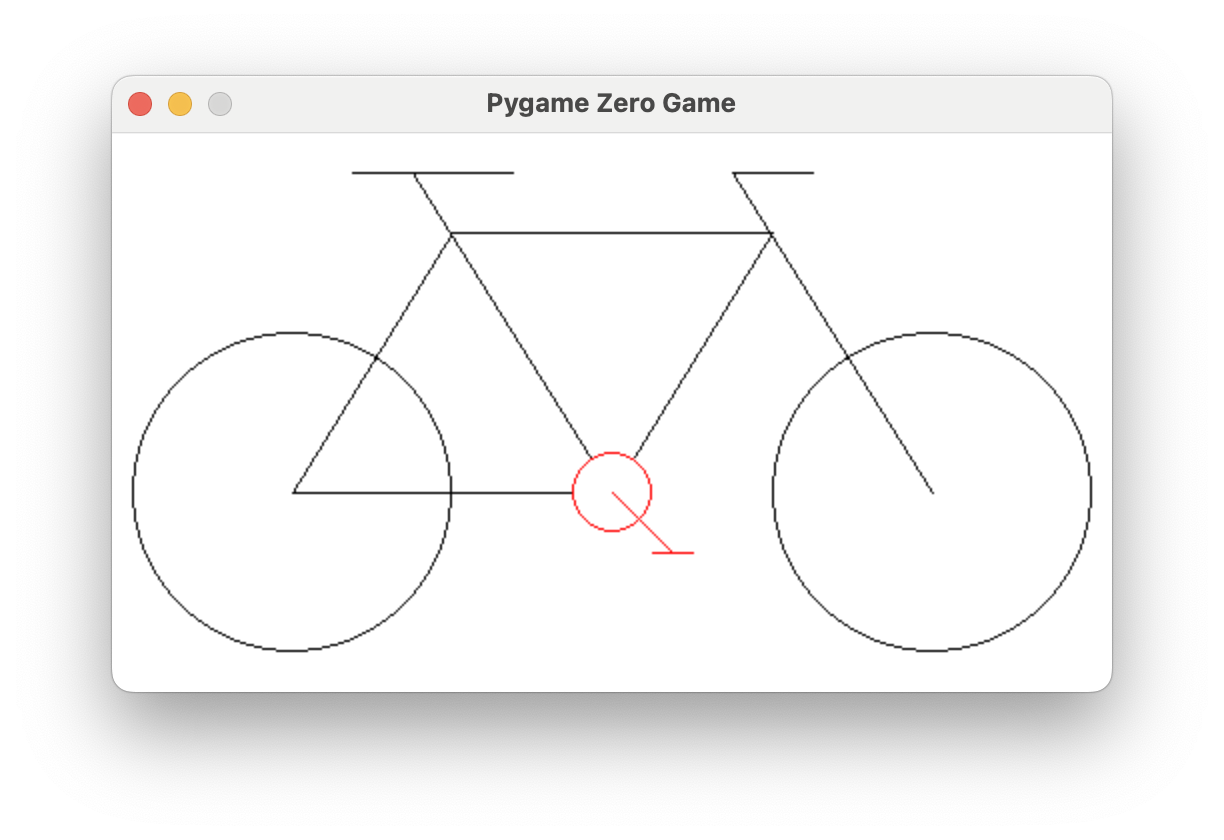 A red crank and pedal added near the center of the bicycle.