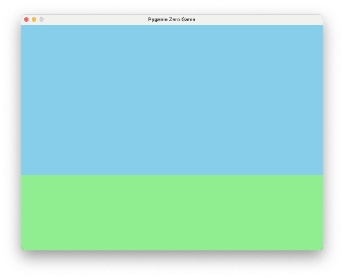 The target scene: blue sky above, green lawn below.