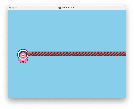A stream of hearts flying out ahead of the alien.